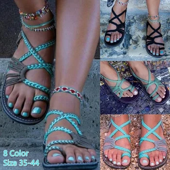 Mulheres Sandálias de Corda Bohemia Praia Flip-Flops Casual Flats Senhoras Exterior Open Toe Sandálias de Verão De 2019 Mulheres da Moda de Sapatos